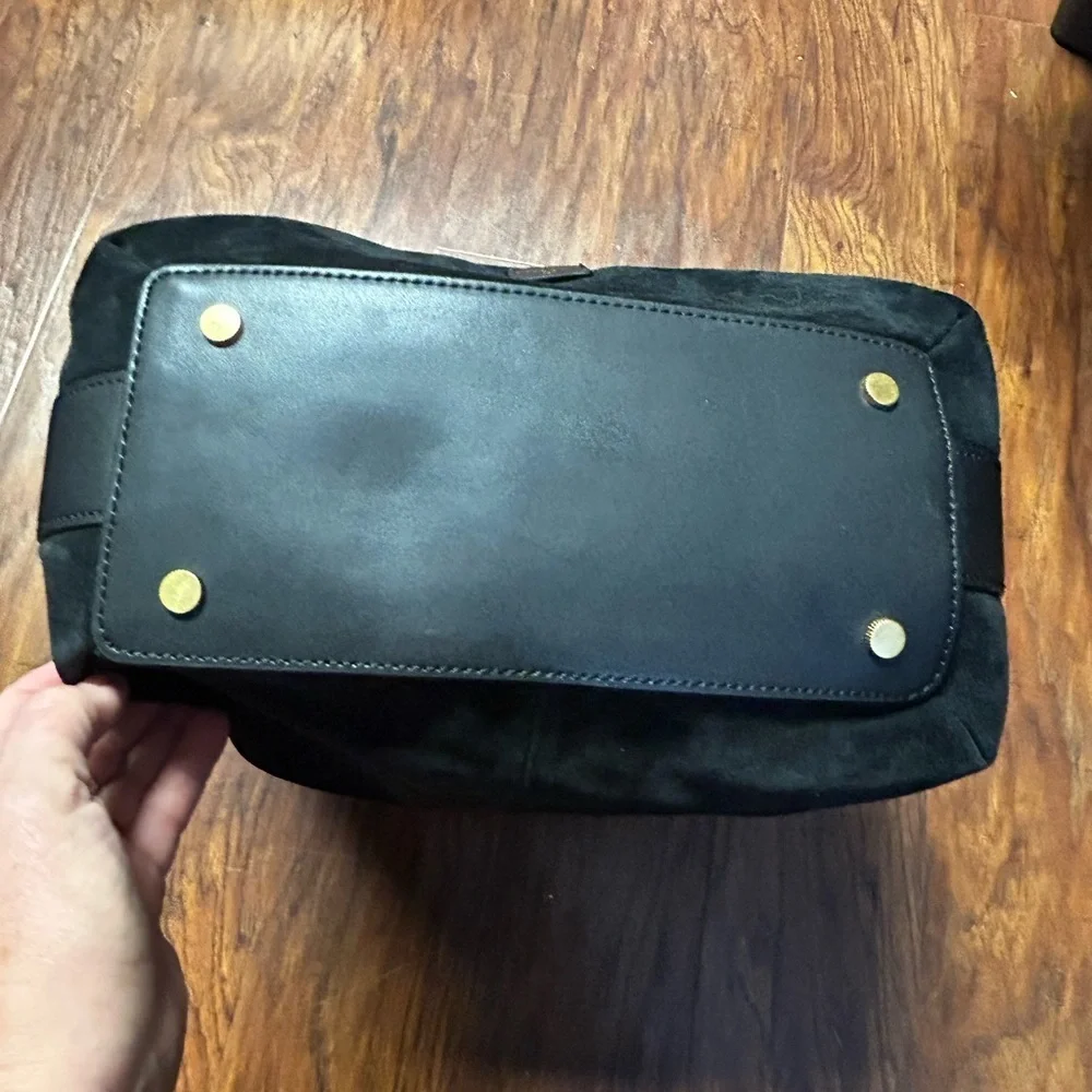 India Hicks Black Suede & Leather Hobo Style Handbag 
